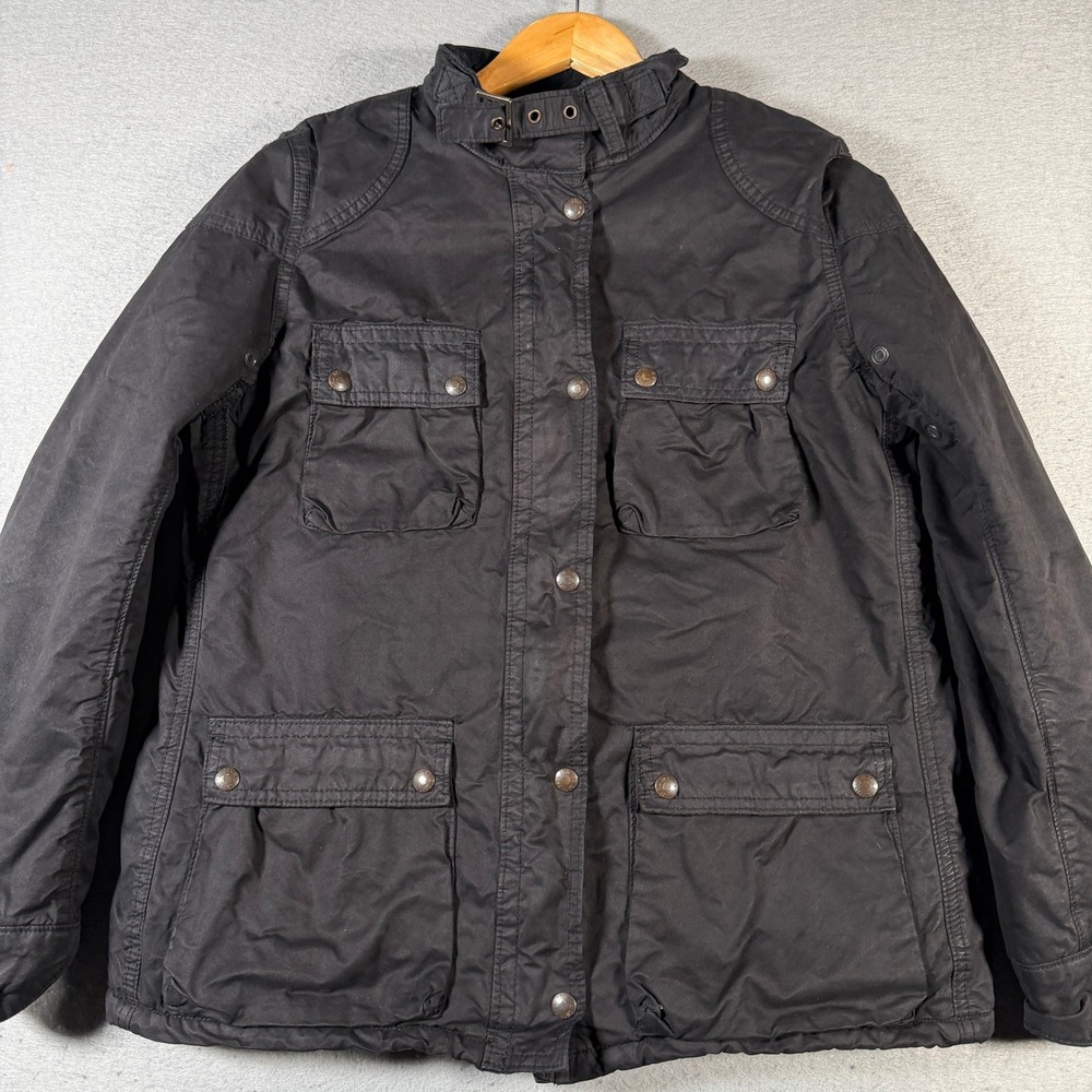 Denim & Supply Ralph Lauren Womens L Black Field Jacket Leopard Cargo Pockets